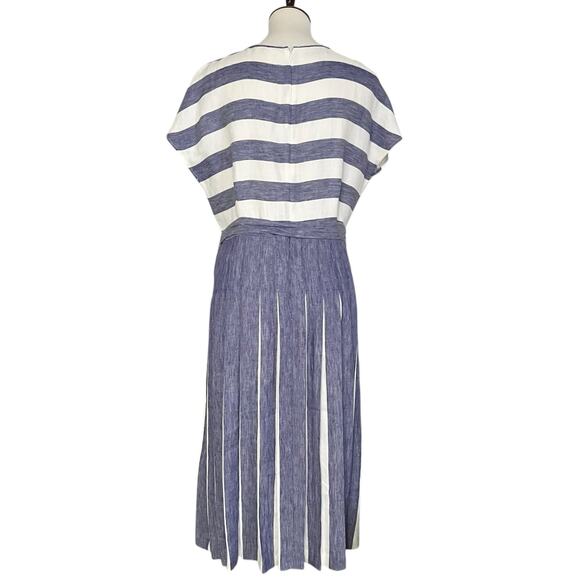 Hobbs London Women's Blue & White Striped Aria Pleated Linen Midi Dress Size‎ 10 - Picture 6 of 11